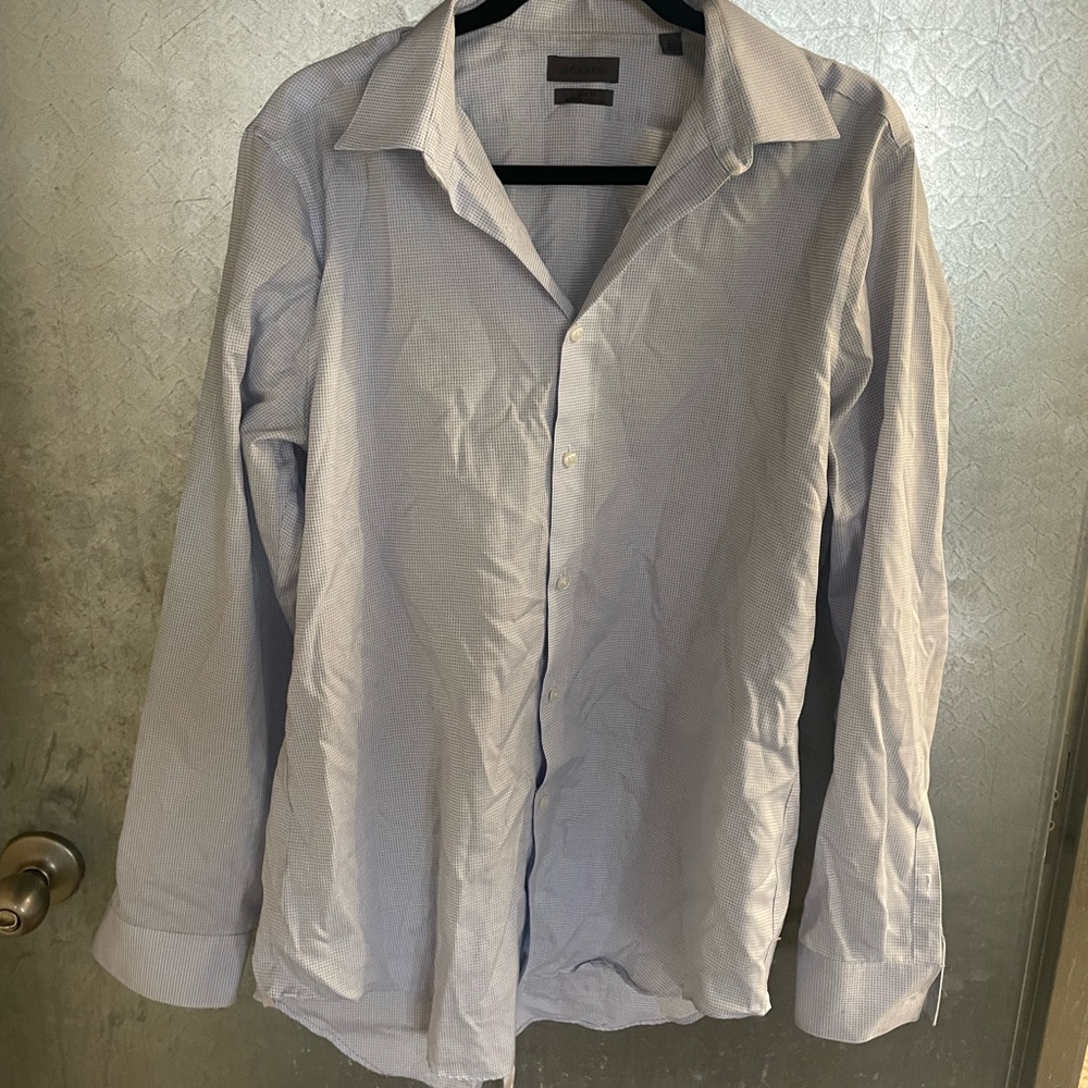 Dr. Calvin Klein Long-sleeve blue and white checker dress shirt button 34/35